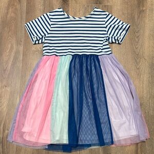 Hanna Andersson Navy Striped Dress with Multicolor Skirt